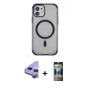 MARSİLYAN™- iPhone 11 Kılıf Eksen Klasik Koleksiyonu - Siyah 34D Hayalet Izgaralı Cam + Raze Metal Kamera Lens - MR