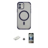 MARSİLYAN™- iPhone 11 Kılıf Eksen Klasik Koleksiyonu - Siyah 34D Hayalet Izgaralı Cam + Renkli Kamera Lens Koruma Cam - SI