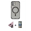 MARSİLYAN™- iPhone 11 Kılıf Eksen Klasik Koleksiyonu - Siyah 34D Hayalet Izgaralı Cam + Raze Metal Kamera Lens - SH