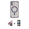 MARSİLYAN™- iPhone 11 Kılıf Eksen Klasik Koleksiyonu - Siyah 34D Hayalet Izgaralı Cam + Raze Metal Kamera Lens - SH