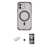 MARSİLYAN™- iPhone 11 Kılıf Eksen Klasik Koleksiyonu - Siyah 34D Hayalet Izgaralı Cam + Renkli Kamera Lens Koruma Cam - YL