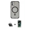 MARSİLYAN™- iPhone 11 Kılıf Eksen Klasik Koleksiyonu - Siyah 360 Mat Full Body Arka Koruyucu + Kamera Lens Koruma Cam - SF