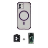 MARSİLYAN™- iPhone 11 Kılıf Eksen Klasik Koleksiyonu - Siyah 360 Mat Full Body Arka Koruyucu + PVD Metal Kamera Lens - MI