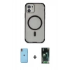 MARSİLYAN™- iPhone 11 Kılıf Eksen Klasik Koleksiyonu - Siyah 360 Mat Full Body Arka Koruyucu + Neon Fosforlu Kamera Lens - TU