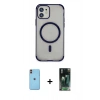 MARSİLYAN™- iPhone 11 Kılıf Eksen Klasik Koleksiyonu - Siyah 360 Mat Full Body Arka Koruyucu + Neon Fosforlu Kamera Lens - TU