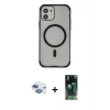 MARSİLYAN™- iPhone 11 Kılıf Eksen Klasik Koleksiyonu - Siyah 360 Mat Full Body Arka Koruyucu + Pers Alüminyum Kamera Lens - GI