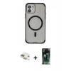 MARSİLYAN™- iPhone 11 Kılıf Eksen Klasik Koleksiyonu - Siyah 360 Mat Full Body Arka Koruyucu + Pers Alüminyum Kamera Lens - GD