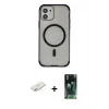 MARSİLYAN™- iPhone 11 Kılıf Eksen Klasik Koleksiyonu - Siyah 360 Mat Full Body Arka Koruyucu + Renkli Kamera Lens Koruma Cam - SI