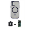 MARSİLYAN™- iPhone 11 Kılıf Eksen Klasik Koleksiyonu - Siyah 360 Mat Full Body Arka Koruyucu + PVD Metal Kamera Lens - SH