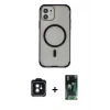 MARSİLYAN™- iPhone 11 Kılıf Eksen Klasik Koleksiyonu - Siyah 360 Mat Full Body Arka Koruyucu + PVD Metal Kamera Lens - SH