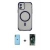 MARSİLYAN™- iPhone 11 Kılıf Eksen Klasik Koleksiyonu - Siyah 360 Mat Full Body Arka Koruyucu + Neon Fosforlu Kamera Lens - YL