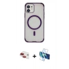 MARSİLYAN™- iPhone 11 Kılıf Eksen Klasik Koleksiyonu - Siyah 3D Antistatik Cam Ekran Koruyucu + Pers Alüminyum Kamera Lens - KI