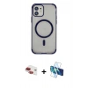 MARSİLYAN™- iPhone 11 Kılıf Eksen Klasik Koleksiyonu - Siyah 3D Antistatik Cam Ekran Koruyucu + Pers Alüminyum Kamera Lens - KI