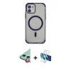 MARSİLYAN™- iPhone 11 Kılıf Eksen Klasik Koleksiyonu - Siyah 3D Antistatik Cam Ekran Koruyucu + Raze Metal Kamera Lens - KI
