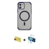 MARSİLYAN™- iPhone 11 Kılıf Eksen Klasik Koleksiyonu - Siyah 3D Antistatik Cam Ekran Koruyucu + Rainbow Kamera Lens Koruma Cam - KI