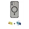 MARSİLYAN™- iPhone 11 Kılıf Eksen Klasik Koleksiyonu - Siyah 3D Antistatik Cam Ekran Koruyucu + Rainbow Kamera Lens Koruma Cam - KI