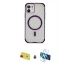 MARSİLYAN™- iPhone 11 Kılıf Eksen Klasik Koleksiyonu - Siyah 3D Antistatik Cam Ekran Koruyucu + Rainbow Kamera Lens Koruma Cam - KI