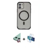 MARSİLYAN™- iPhone 11 Kılıf Eksen Klasik Koleksiyonu - Siyah 3D Antistatik Cam Ekran Koruyucu + Raze Metal Kamera Lens - KI