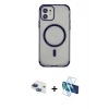MARSİLYAN™- iPhone 11 Kılıf Eksen Klasik Koleksiyonu - Siyah 3D Antistatik Cam Ekran Koruyucu + Pers Alüminyum Kamera Lens - LT
