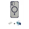 MARSİLYAN™- iPhone 11 Kılıf Eksen Klasik Koleksiyonu - Siyah 3D Antistatik Cam Ekran Koruyucu + Renkli Kamera Lens Koruma Cam - PE