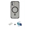 MARSİLYAN™- iPhone 11 Kılıf Eksen Klasik Koleksiyonu - Siyah 3D Antistatik Cam Ekran Koruyucu + Renkli Kamera Lens Koruma Cam - PE