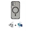 MARSİLYAN™- iPhone 11 Kılıf Eksen Klasik Koleksiyonu - Siyah 3D Antistatik Cam Ekran Koruyucu + Raze Metal Kamera Lens - GS