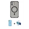 MARSİLYAN™- iPhone 11 Kılıf Eksen Klasik Koleksiyonu - Siyah 3D Antistatik Cam Ekran Koruyucu + Neon Fosforlu Kamera Lens - YL