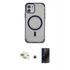 MARSİLYAN™- iPhone 11 Kılıf Eksen Klasik Koleksiyonu - Siyah 3D Antistatik Hayalet Cam Ekran Koruyucu + Pers Alüminyum Kamera Lens - GD