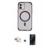 MARSİLYAN™- iPhone 11 Kılıf Eksen Klasik Koleksiyonu - Siyah 3D Antistatik Hayalet Cam Ekran Koruyucu + Pers Alüminyum Kamera Lens - GD