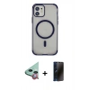 MARSİLYAN™- iPhone 11 Kılıf Eksen Klasik Koleksiyonu - Siyah 3D Antistatik Hayalet Cam Ekran Koruyucu + Raze Metal Kamera Lens - KI
