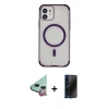 MARSİLYAN™- iPhone 11 Kılıf Eksen Klasik Koleksiyonu - Siyah 3D Antistatik Hayalet Cam Ekran Koruyucu + Raze Metal Kamera Lens - KI