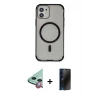 MARSİLYAN™- iPhone 11 Kılıf Eksen Klasik Koleksiyonu - Siyah 3D Antistatik Hayalet Cam Ekran Koruyucu + Raze Metal Kamera Lens - KI