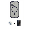MARSİLYAN™- iPhone 11 Kılıf Eksen Klasik Koleksiyonu - Siyah 3D Antistatik Hayalet Cam Ekran Koruyucu + Pers Alüminyum Kamera Lens - GI