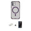 MARSİLYAN™- iPhone 11 Kılıf Eksen Klasik Koleksiyonu - Siyah 3D Antistatik Hayalet Cam Ekran Koruyucu + Renkli Kamera Lens Koruma Cam - PE