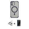 MARSİLYAN™- iPhone 11 Kılıf Eksen Klasik Koleksiyonu - Siyah 3D Antistatik Hayalet Cam Ekran Koruyucu + Raze Metal Kamera Lens - GS