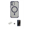 MARSİLYAN™- iPhone 11 Kılıf Eksen Klasik Koleksiyonu - Siyah 3D Antistatik Hayalet Cam Ekran Koruyucu + Renkli Kamera Lens Koruma Cam - YL