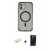 MARSİLYAN™- iPhone 11 Kılıf Eksen Klasik Koleksiyonu - Siyah 3D Antistatik Hayalet Cam Ekran Koruyucu + Renkli Kamera Lens Koruma Cam - SI