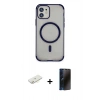 MARSİLYAN™- iPhone 11 Kılıf Eksen Klasik Koleksiyonu - Siyah 3D Antistatik Hayalet Cam Ekran Koruyucu + Renkli Kamera Lens Koruma Cam - SI