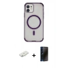 MARSİLYAN™- iPhone 11 Kılıf Eksen Klasik Koleksiyonu - Siyah 3D Antistatik Hayalet Cam Ekran Koruyucu + Renkli Kamera Lens Koruma Cam - SI