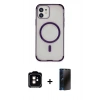 MARSİLYAN™- iPhone 11 Kılıf Eksen Klasik Koleksiyonu - Siyah 3D Antistatik Hayalet Cam Ekran Koruyucu + PVD Metal Kamera Lens - TU