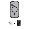 MARSİLYAN™- iPhone 11 Kılıf Eksen Klasik Koleksiyonu - Siyah 3D Antistatik Hayalet Cam Ekran Koruyucu + Pers Alüminyum Kamera Lens - YL