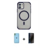 MARSİLYAN™- iPhone 11 Kılıf Eksen Klasik Koleksiyonu - Siyah 3D Antistatik Hayalet Cam Ekran Koruyucu + Neon Fosforlu Kamera Lens - YL