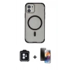 MARSİLYAN™- iPhone 11 Kılıf Eksen Klasik Koleksiyonu - Siyah 3D Antistatik Mat Seramik Nano Ekran Koruyucu + PVD Metal Kamera Lens - MI