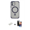 MARSİLYAN™- iPhone 11 Kılıf Eksen Klasik Koleksiyonu - Siyah 3D Antistatik Mat Seramik Nano Ekran Koruyucu + Renkli Kamera Lens Koruma Cam - TU