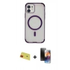 MARSİLYAN™- iPhone 11 Kılıf Eksen Klasik Koleksiyonu - Siyah 3D Antistatik Mat Seramik Nano Ekran Koruyucu + Rainbow Kamera Lens Koruma Cam - KI