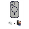 MARSİLYAN™- iPhone 11 Kılıf Eksen Klasik Koleksiyonu - Siyah 3D Antistatik Mat Seramik Nano Ekran Koruyucu + Pers Alüminyum Kamera Lens - YL