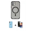 MARSİLYAN™- iPhone 11 Kılıf Eksen Klasik Koleksiyonu - Siyah 3D Antistatik Mat Seramik Nano Ekran Koruyucu + Neon Fosforlu Kamera Lens - TU