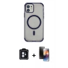 MARSİLYAN™- iPhone 11 Kılıf Eksen Klasik Koleksiyonu - Siyah 3D Antistatik Mat Seramik Nano Ekran Koruyucu + PVD Metal Kamera Lens - MI