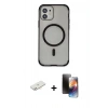 MARSİLYAN™- iPhone 11 Kılıf Eksen Klasik Koleksiyonu - Siyah 3D Antistatik Mat Seramik Nano Ekran Koruyucu + Renkli Kamera Lens Koruma Cam - YL