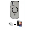 MARSİLYAN™- iPhone 11 Kılıf Eksen Klasik Koleksiyonu - Siyah 3D Antistatik Mat Seramik Nano Ekran Koruyucu + Pers Alüminyum Kamera Lens - YL